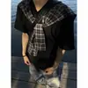 Camiseta a Cuadros con Diseño de Nicho Estilo Coreano, Bloques de Color, Falsa Dos Piezas, Chal para Hombre, Marca de Moda, Holgada Casual Cleanfit Manga Corta