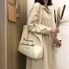 Bolsa de Lona con Letra de Venta Caliente Transfronteriza Bolso Tote de Lona Grande Simple Artístico Personalizado Bolso de Lona Estilo Coreano para Estudiante