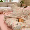 Lindo juego de ropa de cama de franela de algodón con cachorros, juego de cuatro piezas para otoño e invierno, funda de edredón engrosada, juego de tres piezas para cama individual con sábana bajera