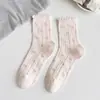 Meias Femininas 100% Algodão, Estilo Fino Primavera e Verão, Comprimento Médio da Panturrilha, Estampa Floral Delicada, Estilo Ins, Anti-Pilling, Meias Soltas Sem Costura, Atacado