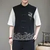 Verano 2024 estilo chino hebilla bordada algodón y lino camisa traje Tang hombres retro japonés talla grande camisa de lino para hombre