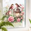 Adesivos Estáticos de Flor de Lótus com Pássaro Rosa Pintado Transfronteiriços, Adequados para Embelezar e Decorar Vidros em Salas de Estar, Quartos e Escritórios