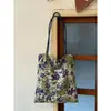 Bolsa de Lona Floral Fresca Estilo Ins, Nova Bolsa Tote Leve de Grande Capacidade para o Dia a Dia, Bolsa de Ombro Casual