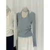 Suéter de Tricô Elegante Cor Sólida com Gola Canelada Ajuste na Cintura Emagrecedor Falso Duas Peças para Mulheres - Coleção Outono/Inverno 2025