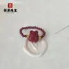 Anillo de Cinabrio Piedra Cruda Arena Dorada Púrpura Cuentas Pixiu Flor Rosa Anillo de Espinela Anillo Elástico Suministro en Vivo