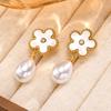 Joyería de Agua Creek de Primavera Acero Inoxidable Circonita Perla de Imitación Gotas de Agua Flor de Perlas Doradas Aretes Dorados ED-782