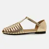 Sandalias Retro de Punta Redonda para Mujer, Nueva Moda de Verano Zapatos Tipo Zueco Romano Tejidos de Tacón Grueso E2038-2