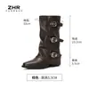 Calças pantalona ZHR femininas de cintura alta, botas novas de outono de 2026 para meio da panturrilha, saltos altos, modeladoras de perna, botinhas plissadas