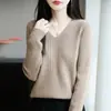 Nuevo Suéter de Punto para Mujer Otoño/Invierno 2026 Suéter de Manga Larga con Cuello en V Base de Canalé Talla Grande Suéter Versátil