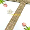 Estilo Étnico 5cm Folha e Floral Bordado Computadorizado Bordado com Fio de Ouro Renda com Lantejoulas Acabamento Acessórios de Vestuário