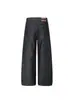 Jeans de Mezclilla Lavada con Efecto Desgastado Estilo Retro Americano con Costuras Visibles y Cordones, Unisex Verano Nuevo Estilo, Pantalones Holgados de Pierna Ancha