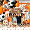 Novas decorações de festa de aniversário com tema de bola, guirlanda de bandeirinhas, pratos de bolo espirais e conjunto de copos de papel