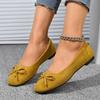 Zapatos de ante de punta redonda transfronterizos con lazo de boca poco profunda para mujer 2025 primavera color sólido tacón plano zapatos de pala comercio exterior talla grande