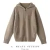 Chaqueta con capucha gruesa para mujer, sarga simple, cachemira completa, cremallera, holgada, casual, rejuvenecedora, otoño e invierno, chaqueta de punto