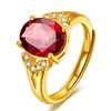 Anillo de Oro Aluvial para Mujer, Anillo de Gema Labial Vivo, Anillo Europeo y Americano con Diamantes Completos Micro-engastados, Anillo de Cristal Rojo Chapado en Amarillo para Mujer
