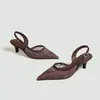 Sandalias Versátiles de Tacón Alto para Mujer, de Temporada Cruzada Europea y Americana, Malla Nueva de Primavera, Producto Nuevo, Punta Cerrada, Par con Faldas, Zapatos de Mujer de Tacón Medio y Punta Fina
