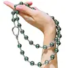 Cadena de Suéter Larga de Perlas Swarovski Color Verde Pavo Real de Alto Brillo de Alta Calidad para Otoño e Invierno Cadena para Clavícula para Mujer