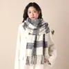 Cachecol de Inverno Feminino Azul Xadrez Xale 2026 Novo Versátil Estilo Coreano Cachecol de Pescoço Estudante Cachecol Xadrez Masculino