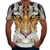 Exportação Transfronteiriça Nova Camiseta 3D Estampa Animal Tigre Manga Curta Masculina Leão Camiseta Casual Novo Cão Lobo Roupas Masculinas