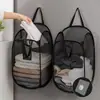 Cesta de Lavandería Plegable de Malla con Asas Negro Blanco 30x30x46cm
