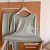 Conjunto de Cuidados com a Pele de Temperatura Constante Outono e Inverno 2.0 Roupas de Outono e Calças Compridas para Mulheres, Camiseta Básica Quente Elástica de Gola Redonda Fina Confortável para Mulheres