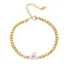 Dazan Wholesale En Stock Set Estilo Europeo y Americano Acero de Titanio Chapado en Oro Real de 18K Cadena Nk de Moda Collar con Circonita Pulsera Tobillera