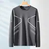 [Esencial de Otoño] Camiseta de Manga Larga con Cuello Redondo, Color Sólido Versátil de Corte Holgado para Hombre, Top Informal de Marca de Moda para Otoño