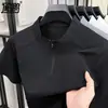 2025 Verão Novo Masculino Tendência Esportiva Manga Curta Camiseta Zíper Gola Alta Meia Manga Fresca Top Masculino Secagem Rápida