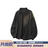 Chamarra tipo camisa de manga larga para hombre, versátil, cuello camisero, casual, corte holgado, aspecto de lino, estilo otoño, caída suave, negro
