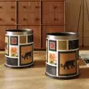 Cubo de Basura de Cuero Alto Valor Estético Hogareño Sala de Estar Lujo Ligero Gama Alta Estilo Americano Estilo Antiguo de Mediana Edad Cubo Sanitario Basura Grande para Dormitorio