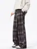 Pantalones Casuales a Cuadros para Hombre Estilo Hong Kong Marca de Moda Pantalones de Pierna Ancha Rectos con Caída Primavera y Otoño Pantalones Largos Pantalones Deportivos Retro