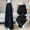 Calça Flare Preta Grande Feminina Perna Larga Slim Verão 2025 Nova Cintura Alta Cobrindo Quadril de Pera Jeans Flare