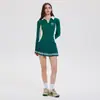 Traje Deportivo Casual Cepillado Transfronterizo Nuevo para Mujer Moda Traje para Correr Tenis Camisa Polo Manga Larga Falda Plisada