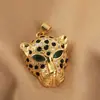 Joyería Transfronteriza Europea y Americana Chapado en Cobre Zircón Verde Oro Real Animal Cabeza de Leopardo Personalidad Tendencia Hip Hop Colgante Collar Mujer Venta al por Mayor