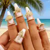 Anillos de Uña de Cobre Incrustados con Circonita Estilo Marino Transfronterizos Europeos y Americanos con Diseños de Caballito de Mar, Estrella de Mar, Tortuga y Delfín, Anillos de Uña Ajustables para Mujeres