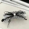 Elegante pinza para el pelo con lazo en la nuca, pequeña pinza tipo banana de malla de encaje estilo Chanel, pinza negra para peinado semi-recogido para mujer