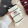 Calcetines lindos de encaje a rayas para mujer, calcetines hasta media pantorrilla, calcetines de algodón de moda, calcetines largos de otoño de estudiante de dibujos animados japoneses de primavera y otoño