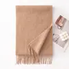 Cachecol de Lã 100% Puro para Inverno para Homens e Mulheres, Cor Sólida com Franjas, Quente, Protetor Solar, Xale Elegante