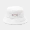 Sombrero de Pescador Bordado con Letra de NYC para Mujer, Moda Callejera Trendy de Otoño e Invierno, Sombrero Cubo de Felpa Grueso y Cálido, Sombrero Liso