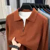 Otoño Invierno Nuevo Suéter de Punto para Hombre Lana Suéter de Punto Tacto Camisa Polo Media Cremallera Solapa Color Sólido Top para Hombre