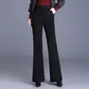 Estilo Novo Outono/Inverno 2026 Calças Elegantes de Cintura Alta com Elástico, Confortáveis, Versáteis e Flare para Mulheres, Moda Coreana Calças Pantalona de Cintura Alta com Caimento Justo