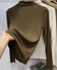 Camiseta Interior de Manga Larga Modal Cuello Medio para Mujer Otoño e Invierno 2025 Nuevo Hombro Derecho Aspecto Adelgazante Top de Gama Alta