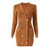Vestido Estilo Hepburn Francês Retrô Estação Europeia Torcido Indústria Pesada Decorativo Tridimensional Vestido de Tricô Cruzado na Cintura Primavera e Outono