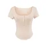 Camiseta Leve de Manga Curta com Botões e Decote Quadrado Estilo Francês, Top Regata Sexy Justo e Semi-Transparente de Verão, Top para Garota Ousada