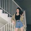 Top Corto Interior Básico sin Mangas para Mujer Primavera y Verano Negro Ropa Transfronteriza Ajustado con Ombligo Descubierto