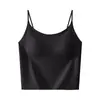 Camisole de seda gelada sem costura de verão com bojos embutidos para fitness e yoga
