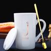 Tazas Creativas para Pareja con Tapa y Cuchara Taza de Cerámica Regalo Práctico Taza para el Hogar Carta Nórdica Vaso de Agua para Oficina