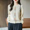 Estilo Novo Primavera 2026 Transfronteiriço Algodão Puro Gola Redonda Tricô Estilo Coreano Cardigã Manga Longa Feminino Cor Sólida Botão Solto Top