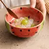 Tazón de Sandía con Cara Sonriente Pintado a Mano de Fábrica Cerámica Color Bajo Esmalte Tazón para Yogur Uso Personal Tazón para Fideos Tazón para Avena Casero Tazón para Arroz