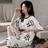 Pijamas de Algodón Puro para Mujer Verano 2025 Nuevo Estilo Estilo Casual Simple Se Puede Usar Afuera Pantalón Capri de Manga Corta Conjunto para Estar en Casa